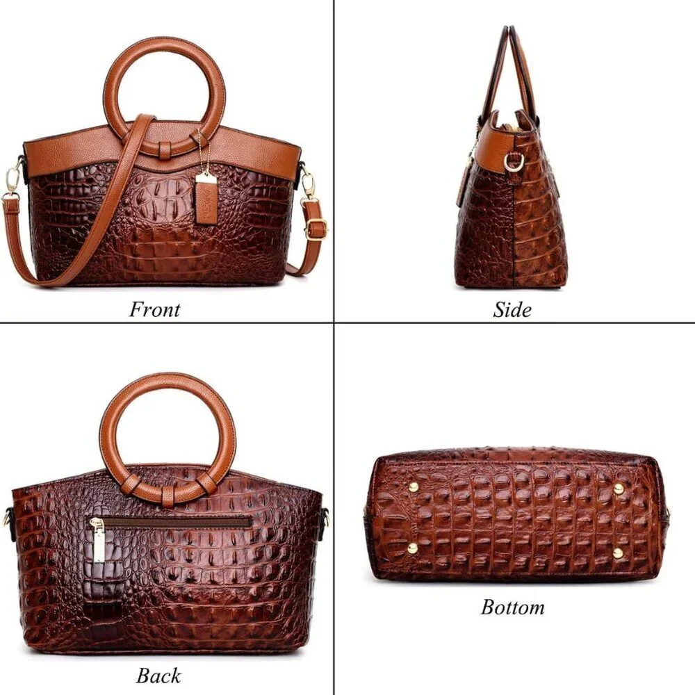 Crocodile Pattern Leather Handbag Women Satchel Shoulder Purse Tote